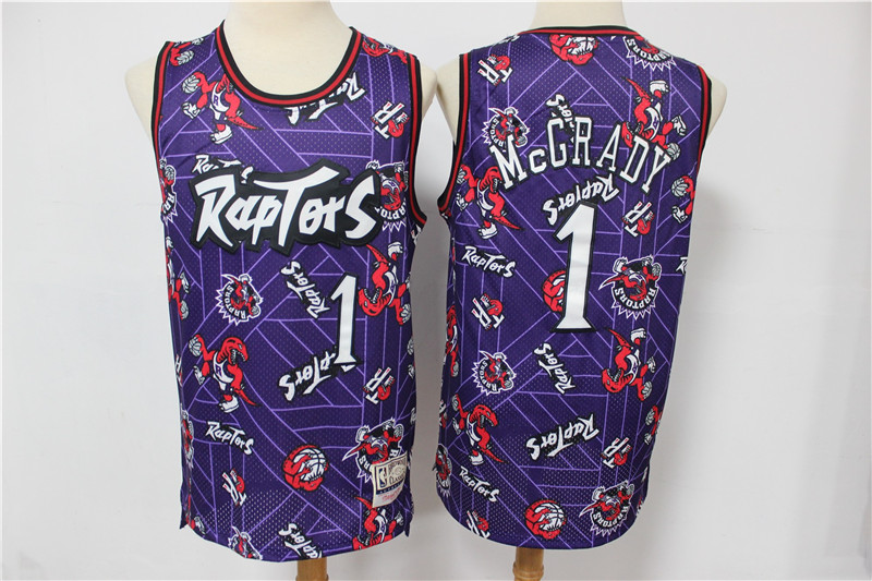 Men Toronto Raptors 1 Mccrady Purple Throwback NBA Jerseys Print